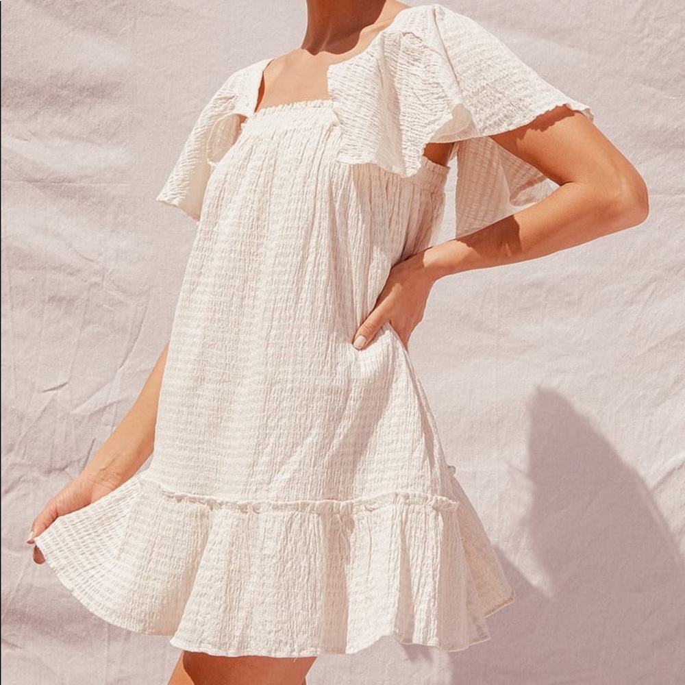 Lulus Cream Flutter Sleeve Mini Dress